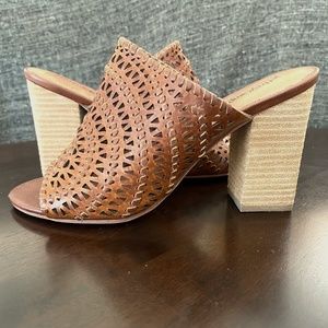 Jeffrey Campbell Kelowna Perforated Mule Sandal in Cognac Leather